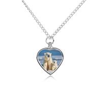 FekiLoot 2 Polar Bears Pet Cremation Jewelry Personalized for Man, Custom Dog Urn Necklaces for Ashes, Heart-Shaped Pendant Urn Necklaces for Cat Lover Woman, with Funnel Kit