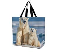 FekiLoot 2 Polar Bears Shopping Bag Foldable, Multipurpose Shoulder Bag, Reusable Grocery Bag Holder with Long Shoulder Strap, Waterproof Tote Bags for Work, Beach, Travel
