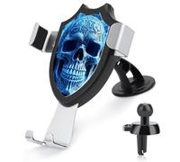 FekiLoot 3D Print Blue Skull Car Phone Mount for Dashboard/Vent/Windshield Auto-Clamping Gravity Sensor Truck Stand Cradle 90° Rotation Phone Holder Fits 4-6" Phones