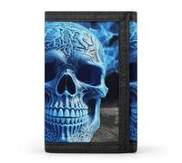 FekiLoot 3D Print Blue Skull Trifold Wallet Slim Minimalist Front Pocket Men's Passcase Wallet Credit Card Holder