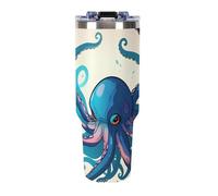 FekiLoot 40 Oz Blue Octopus Tumbler with Handle Stainless Steel Insulated Water Bottle with Lid And Straw Fits in Cup Holder Leakproof Travel Sports Coffee Mug for Women Men