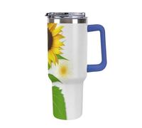 FekiLoot 40 Oz Tumbler Deep Blue with Handle, Stainless Steel Vacuum Insulated Tumbler with Straw Lid, Large Capacity Sunflower And Weed Car Cup for Home, Travel, Camping, Shopping, Sports