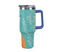 FekiLoot 40 Oz Tumbler Deep Blue with Handle, Stainless Steel Vacuum Insulated Tumbler with Straw Lid, Large Capacity Turquoise And Fox Car Cup for Home, Travel, Camping, Shopping, Sports