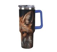 FekiLoot 40 Oz Tumbler Deep Blue with Handle, Stainless Steel Vacuum Insulated Tumbler with Straw Lid, Large Capacity Images of Fox Car Cup for Home, Travel, Camping, Shopping, Sports