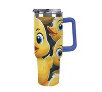 FekiLoot 40 Oz Tumbler Deep Blue with Handle, Stainless Steel Vacuum Insulated Tumbler with Straw Lid, Large Capacity Cute Duck Animal Car Cup for Home, Travel, Camping, Shopping, Sports