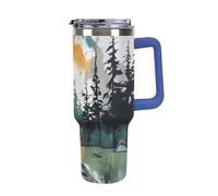FekiLoot 40 Oz Tumbler Deep Blue with Handle, Stainless Steel Vacuum Insulated Tumbler with Straw Lid, Large Capacity Wilderness Nature Camping Car Cup for Home, Travel, Camping, Shopping, Sports