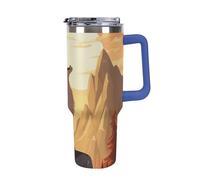 FekiLoot 40 Oz Tumbler Deep Blue with Handle, Stainless Steel Vacuum Insulated Tumbler with Straw Lid, Large Capacity Wolf Car Cup for Home, Travel, Camping, Shopping, Sports