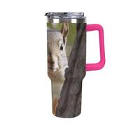FekiLoot 40 Oz Tumbler Light Rose Red with Handle, Stainless Steel Vacuum Insulated Tumbler with Straw Lid, Large Capacity Squirrel in The Tree Car Cup for Home, Travel, Camping, Shopping, Sports