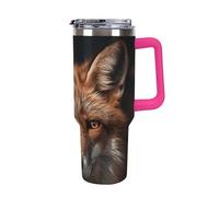 FekiLoot 40 Oz Tumbler Light Rose Red with Handle, Stainless Steel Vacuum Insulated Tumbler with Straw Lid, Large Capacity Images of Fox Car Cup for Home, Travel, Camping, Shopping, Sports