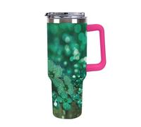 FekiLoot 40 Oz Tumbler Light Rose Red with Handle, Stainless Steel Vacuum Insulated Tumbler with Straw Lid, Large Capacity Green Sparkly Spring Car Cup for Home, Travel, Camping, Shopping, Sports