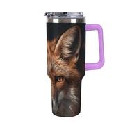 FekiLoot 40 Oz Tumbler Violet with Handle, Stainless Steel Vacuum Insulated Tumbler with Straw Lid, Large Capacity Images of Fox Car Cup for Home, Travel, Camping, Shopping, Sports
