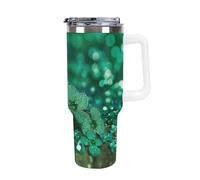 FekiLoot 40 Oz Tumbler White with Handle, Stainless Steel Vacuum Insulated Tumbler with Straw Lid, Large Capacity Green Sparkly Spring Car Cup for Home, Travel, Camping, Shopping, Sports