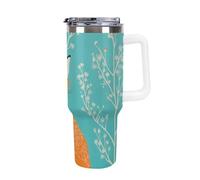 FekiLoot 40 Oz Tumbler White with Handle, Stainless Steel Vacuum Insulated Tumbler with Straw Lid, Large Capacity Turquoise And Fox Car Cup for Home, Travel, Camping, Shopping, Sports