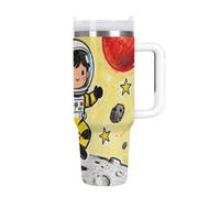 FekiLoot 40oz Tumbler with Handle And Straw Astronaut Moon Adventure Vacuum Insulated Stainless Steel Travel Mug Leakproof Water Bottle Coffee Cup for Hot & Cold Drinks, Fits Car Cup Holder