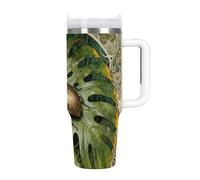 FekiLoot 40oz Tumbler with Handle And Straw Beetle Monstera Leaf Vacuum Insulated Stainless Steel Travel Mug Leakproof Water Bottle Coffee Cup for Hot & Cold Drinks, Fits Car Cup Holder