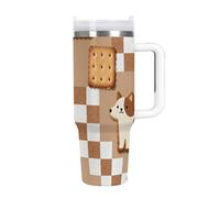 FekiLoot 40oz Tumbler with Handle And Straw Brown Chess Cookie Vacuum Insulated Stainless Steel Travel Mug Leakproof Water Bottle Coffee Cup for Hot & Cold Drinks, Fits Car Cup Holder