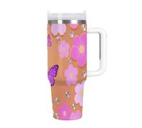 FekiLoot 40oz Tumbler with Handle And Straw Butterfly Flower Sparkle Vacuum Insulated Stainless Steel Travel Mug Leakproof Water Bottle Coffee Cup for Hot & Cold Drinks, Fits Car Cup Holder
