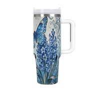 FekiLoot 40oz Tumbler with Handle And Straw Butterfly Hyacinth Cluster Vacuum Insulated Stainless Steel Travel Mug Leakproof Water Bottle Coffee Cup for Hot & Cold Drinks, Fits Car Cup Holder