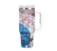 FekiLoot 40oz Tumbler with Handle And Straw Cherry Goldfish Blossom Bridge Vacuum Insulated Stainless Steel Travel Mug Leakproof Water Bottle Coffee Cup for Hot & Cold Drinks, Fits Car Cup Holder