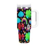FekiLoot 40oz Tumbler with Handle And Straw Colorful Element Pattern Vacuum Insulated Stainless Steel Travel Mug Leakproof Water Bottle Coffee Cup for Hot & Cold Drinks, Fits Car Cup Holder