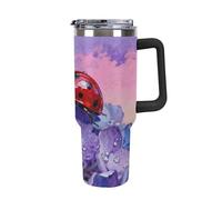 FekiLoot 40oz Tumbler with Handle And Straw Ladybug on Hydrangea Vacuum Insulated Stainless Steel Travel Mug Leakproof Water Bottle Coffee Cup for Hot & Cold Drinks, Fits Car Cup Holder