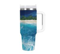 FekiLoot 40oz Tumbler with Handle And Straw Tropical Ocean Beach Theme Vacuum Insulated Stainless Steel Travel Mug Leakproof Water Bottle Coffee Cup for Hot & Cold Drinks, Fits Car Cup Holder