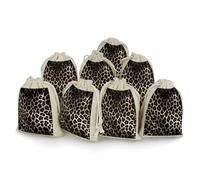 FekiLoot 8 Pack Black Leopard Print Burlap Bag 6.7"x4.9", Natural Cotton Linen Drawstring Bags Reusable Rustic Gift Bag Cute Sachet Bags Small Jewelry Pouch for Party Supplies Daily Storage