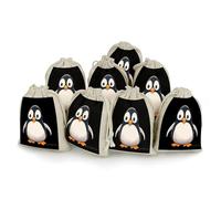FekiLoot 8 Pack Cute Penguinm Burlap Bag 6.7"x4.9", Natural Cotton Linen Drawstring Bags Reusable Rustic Gift Bag Cute Sachet Bags Small Jewelry Pouch for Party Supplies Daily Storage
