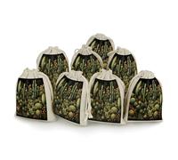 FekiLoot 8 Pack Green Cactus Burlap Bag 6.7"x4.9", Natural Cotton Linen Drawstring Bags Reusable Rustic Gift Bag Cute Sachet Bags Small Jewelry Pouch for Party Supplies Daily Storage
