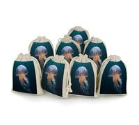 FekiLoot 8 Pack Jellyfish Burlap Bag 6.7"x4.9", Natural Cotton Linen Drawstring Bags Reusable Rustic Gift Bag Cute Sachet Bags Small Jewelry Pouch for Party Supplies Daily Storage