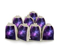 FekiLoot 8 Pack Magic Galaxy Sky Purple Burlap Bag 6.7"x4.9", Natural Cotton Linen Drawstring Bags Reusable Rustic Gift Bag Cute Sachet Bags Small Jewelry Pouch for Party Supplies Daily Storage