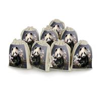 FekiLoot 8 Pack Panda with Flower Burlap Bag 6.7"x4.9", Natural Cotton Linen Drawstring Bags Reusable Rustic Gift Bag Cute Sachet Bags Small Jewelry Pouch for Party Supplies Daily Storage