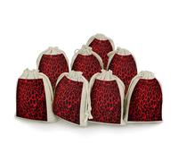 FekiLoot 8 Pack Red Leopard Pattern Burlap Bag 6.7"x4.9", Natural Cotton Linen Drawstring Bags Reusable Rustic Gift Bag Cute Sachet Bags Small Jewelry Pouch for Party Supplies Daily Storage