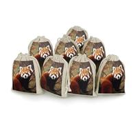FekiLoot 8 Pack Red Panda Burlap Bag 6.7"x4.9", Natural Cotton Linen Drawstring Bags Reusable Rustic Gift Bag Cute Sachet Bags Small Jewelry Pouch for Party Supplies Daily Storage