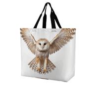 FekiLoot A Barn Owl Shopping Bag Foldable, Multipurpose Shoulder Bag, Reusable Grocery Bag Holder with Long Shoulder Strap, Waterproof Tote Bags for Work, Beach, Travel