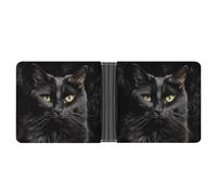 FekiLoot A Black Cat on A Black Background Leather Wallet Double-Sided Different Images Bifold Wallet Ultra Strong Stitching Slim Wallets