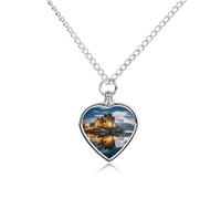 FekiLoot A Castle by The Lake Cremation Urn Necklace for Ashes Keepsake Stainless Steel Memorial Pendant Pet Cremation Jewelry for Ashes for Dog/Cat Memorial Locket Urn Necklace Women Men