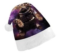 FekiLoot A Cat in Outer Space Santa Hat Comfortable Soft Christmas Hat Reusable Christmas Cap for Adults for Xmas And New Year Holiday Party Supplies