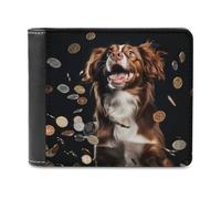 FekiLoot A Dog And Coins PU Leather Wallet Bifold Wallet Front Pocket Wallets Fashion Purse Slim Billfold Credit Card Holder