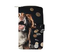 FekiLoot A Dog And Coins Wallet Large Capacity Travel Double Fold Wallets Portable Zipper Leather Purse for Women Men