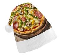 FekiLoot A Full Pizza 2.Christmas Hat Cap with Plush Trim Warm Xmas Hats Headwear for Winter Holiday Party Supply