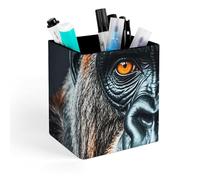 FekiLoot A Gorilla Pen Holder for Desk, Personalized Pencil Cups for Office, Square Makeup Brush Holder for Bathroom, PU Leather Pencil Organizer Case, Pen Storage Box