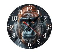 FekiLoot A Gorilla Wall Clock Round for Home, Battery Operated Wall Clocks for Bedroom, Fashionable Silent Non-Ticking Clock 25 * 25cm with Arabic Numeral for Kitchen White