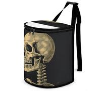 FekiLoot A Skeleton with Burning Cigarette Car Trash Can Waterproof Leakproof Hanging Trash Bin with Lid Portable Large Capacity Car Garbage Bag and Storage Bag for Outdoor Traveling Home Use