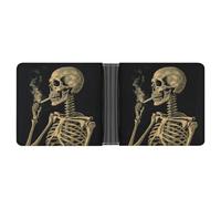 FekiLoot A Skeleton with Burning Cigarette Leather Wallet Double-Sided Different Images Bifold Wallet Ultra Strong Stitching Slim Wallets