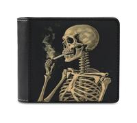 FekiLoot A Skeleton with Burning Cigarette Leather Wallet for Women&Men Billfold Purse Credit Card Holder Slim Bifold Wallet Front Pocket Wallets