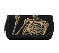 FekiLoot A Skeleton with Burning Cigarette Pencil Case Portable Zipper Large Capacity Pencil Bag Handheld Multi Function Portable Pencil Pouch Organizer for Family Office Supplies