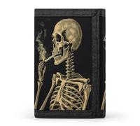 FekiLoot A Skeleton with Burning Cigarette Wallets Exquisite Trifold Wallet Front Pocket Wallet with Zipper Keychain Coin Purse Credit Card Holder for Adult