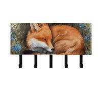 FekiLoot A Sleeping Fox Key Holder for Wall Adhesive, No Drilling, Key Hooks with 5 Hooks Wall Mounted, Self Adhesive Keys Rack for Entryway, Hallway, Living Room, Kitchen, Office