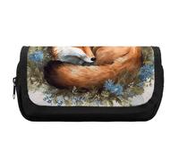 FekiLoot A Sleeping Fox Pencil Case Portable Zipper Large Capacity Pencil Bag Handheld Multi Function Portable Pencil Pouch Organizer for Family Office Supplies